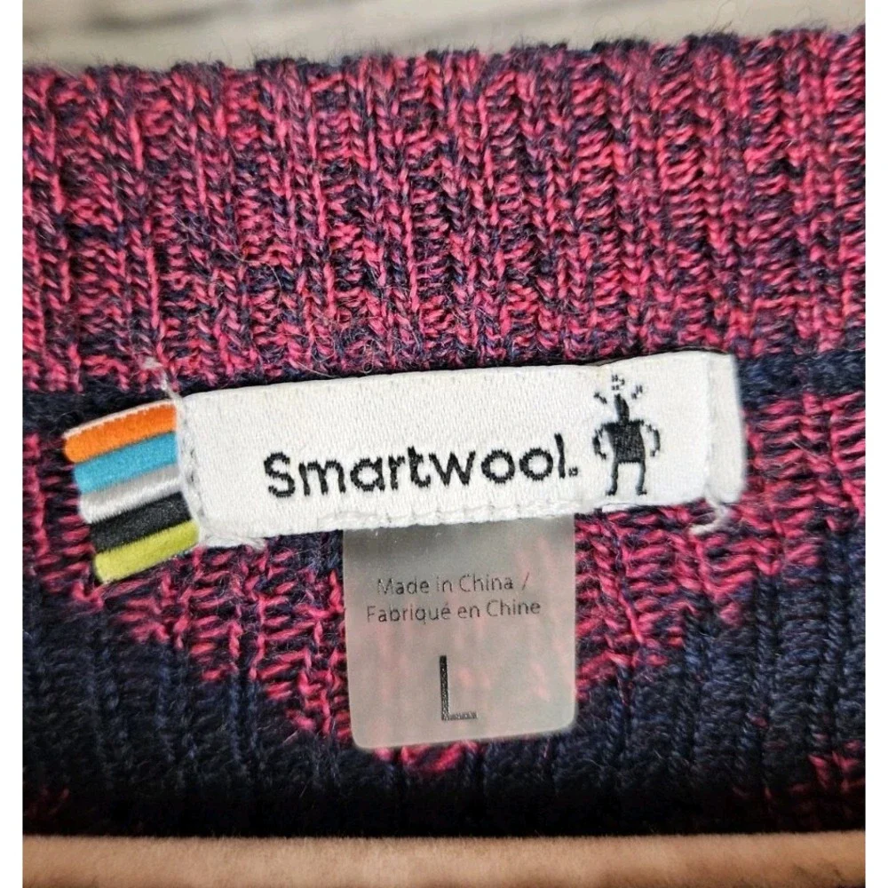 Smartwool Merino Wool Blend Pullover Sweater Womens L Navy Pink Chevron Print